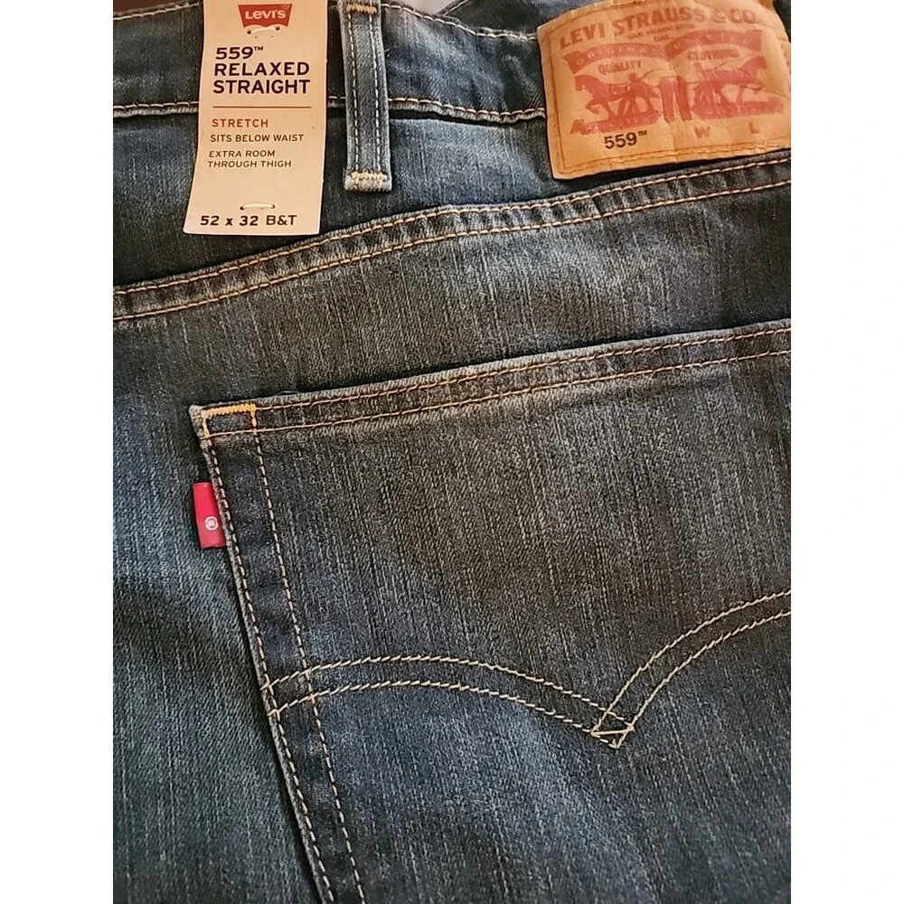 Levis 559 Relaxed‎ Straight Jeans Mens 52x32 Denim NEW NWT Big Tall L100 Comfy